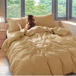 Shilucheng 100%Linen King Duvet Cover Set, Luxury Pure Natural French Flax Linen